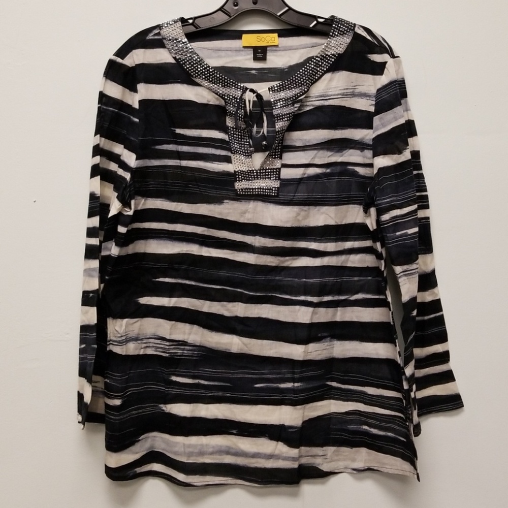 Soca St John Printed Studd Tie Neckline Tunic Top